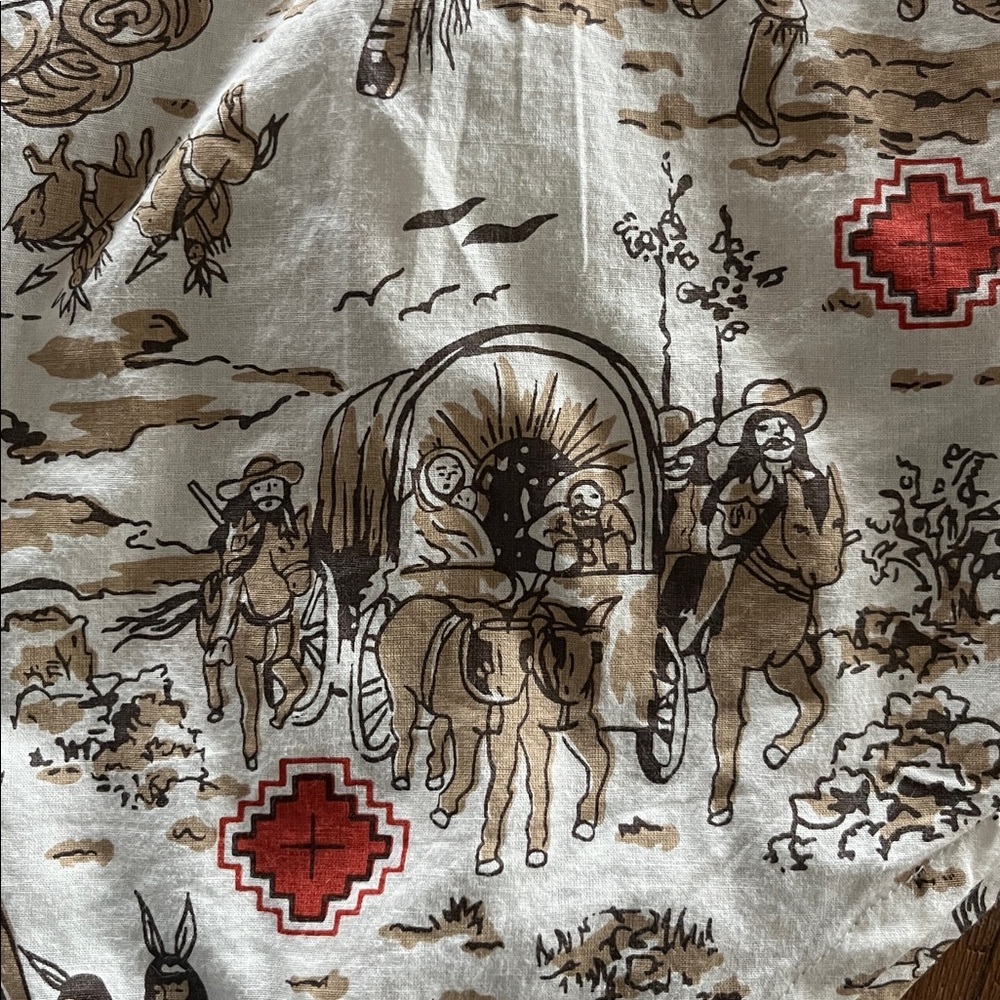 Tasha Polizzi Western Print Rolled Sleeve Tunic With Pockets White Brown Size M - Picture 13 of 16